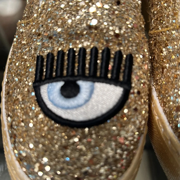 CHIARA FERRAGNI Eye & Lips Black Glitter Slip On Loafer Sneakers Italy EU 36 - Picture 4 of 7